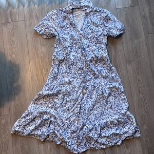 Zara Blue and White Floral Midi Dress